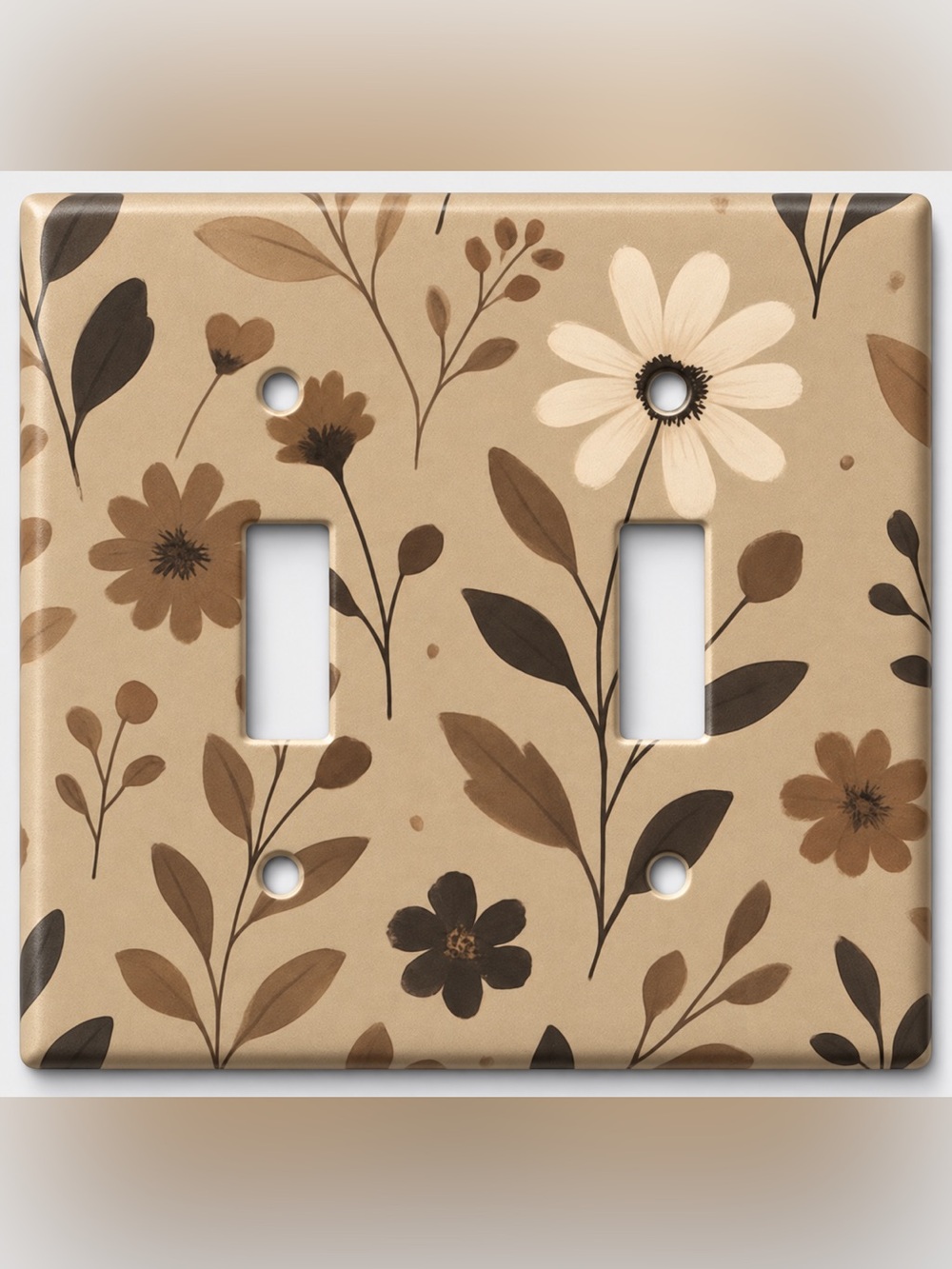 Handmade Neutral Brown Floral Botanical Rocker Light Switch Cover